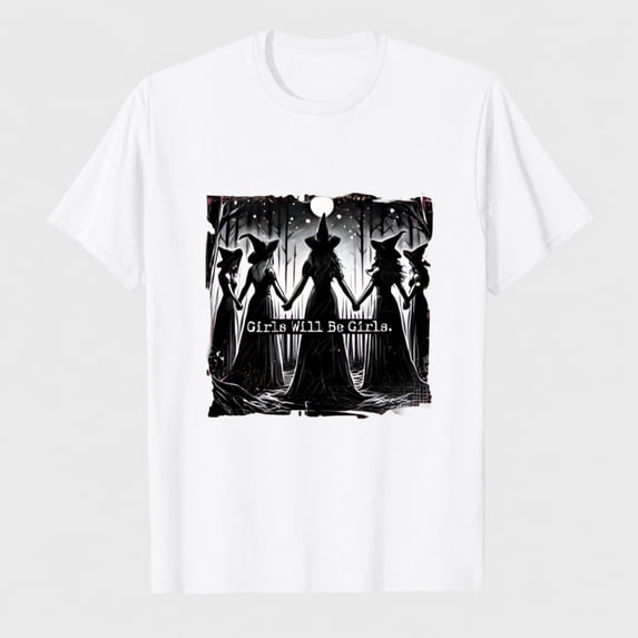 Women's Halloween Witches Group Graphic T-Shirt, 100% Cotton Short Sleeve Shirt