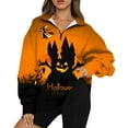 Women's Halloween Zip Up Sweatshirt Pumpkin Bats Print Y2K Oversized