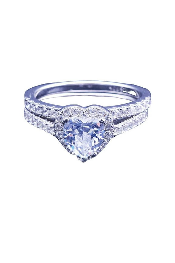 Women's Halo Heart Shaped CZ Wedding Ring Set Sterling Silver Sz 9
