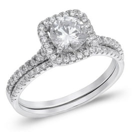 Wedding Ring Set Halo Cubic Zirconia Sterling Silver, Sizes 4 to 11
