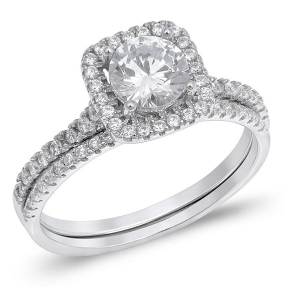 Women's Halo White Cubic Zirconia Wedding Ring Set .925 Sterling Silver Band Jewelry Female Size 9