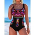 thumbnail image 1 of Women's Tank Top Style One‑Piece Swimsuit, Bohemian Ethnic Floral Print Bathing Suit for Beach Pool Vacation, 1 of 3
