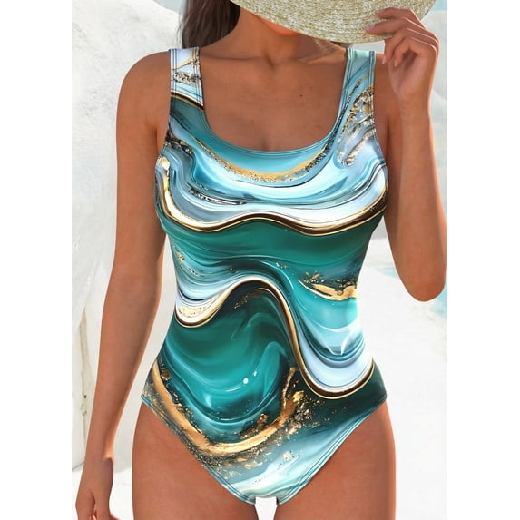 Women's Tank Top Style One‑Piece Swimsuit, Bohemian Ethnic Floral Print Bathing Suit for Beach Pool Vacation