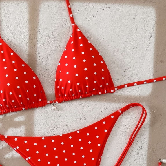 Women's Halter Bikini Set Triangle Top String Swimwear Two Piece Swimsuits Cheeky Bathing Suit Red M