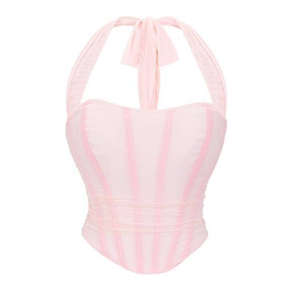 Women's Halter Bodysuit Solid Color Ruched Bodysuit Tie Back Shapewear for Going Out Party S