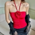 thumbnail image 1 of Women´s Halter Crop Cami Tops, Fashion Sleeveless 3D Rosette Slim Fit Ruched Camisole, 1 of 2
