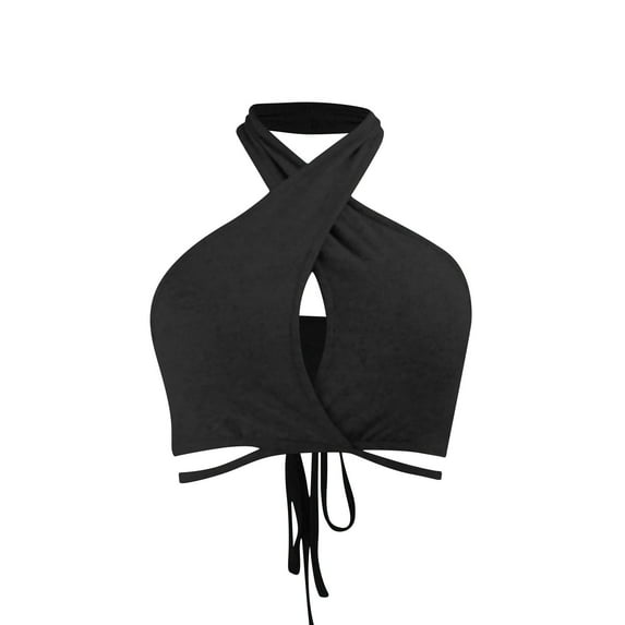 Women's Halter Crop Top - Criss Cross Sleeveless Cami with Ruched & Lace-Up Design, Self Tie Backless Bandana Top, Sexy Wrap Print Tank for Summer