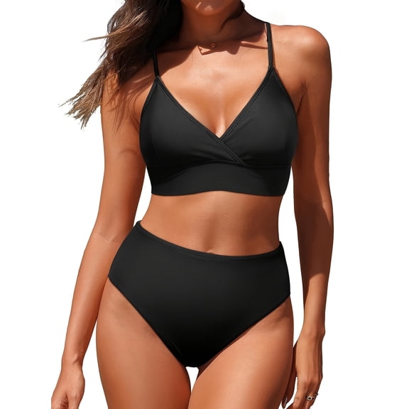Women's Halter Deep V Neck One Piece Swimsuit Ruched Tummy Control Bathing Suit Backless Monokini