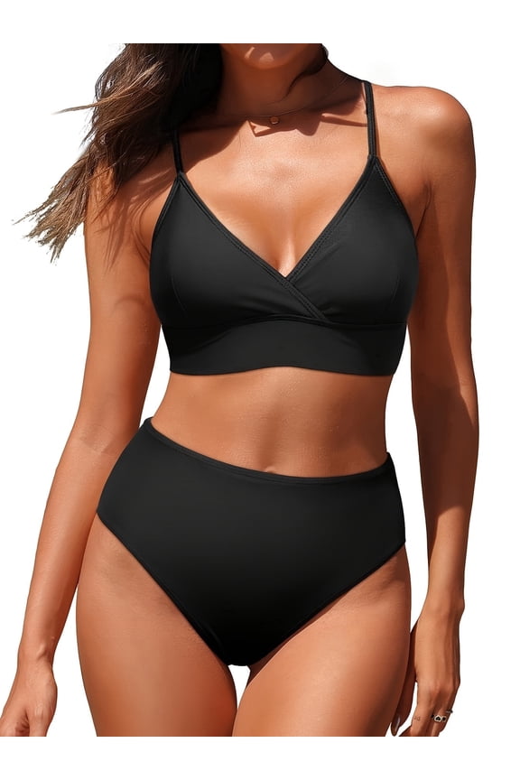 Women's Halter Deep V Neck One Piece Swimsuit Ruched Tummy Control Bathing Suit Backless Monokini