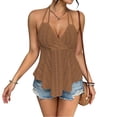 thumbnail image 1 of Women's Halter Hollow Out Tank Tops V Neck Tie Back Ruffled Hem Blouses Summer Casual Shirts, XS, 1 of 5