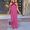 thumbnail image 1 of Women's Halter Maxi Dress Beach Wedding Guest Bow Flowy Backless Bump Friendly A Line Birthday Prom Sundress (Hot Pink,S), 1 of 7