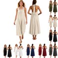 thumbnail image 1 of Women's Halter Maxi Dress, Sexy Backless Cotton Linen Long Dresses, Loose Fit Pleated Front Summer Beach Vacation Boho Sundress, 1 of 8