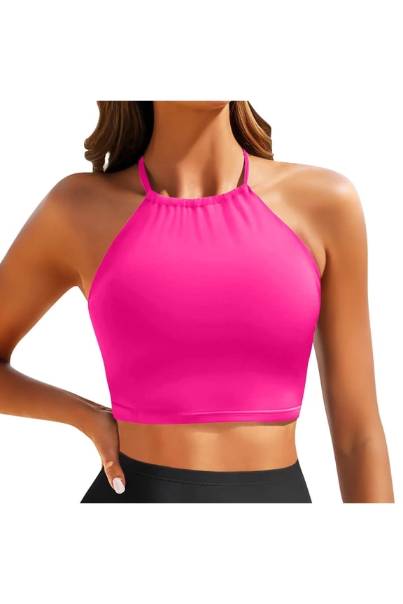 Women's Halter Neck Bikini Top,Swimsuit Bathing Suit with High Neck Design,Quick-Dry Yoga and Casual Top as a Sexy Sports Bra,Perfect for Beach,Pool, Swimming, and Summer Fitness Activities Hot Pink