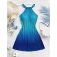 thumbnail image 1 of Women's Halter Neck Fitted Pleated Mini Dress with Ombre Print, Slimming Short Dress for Elegant Occasions, 1 of 9