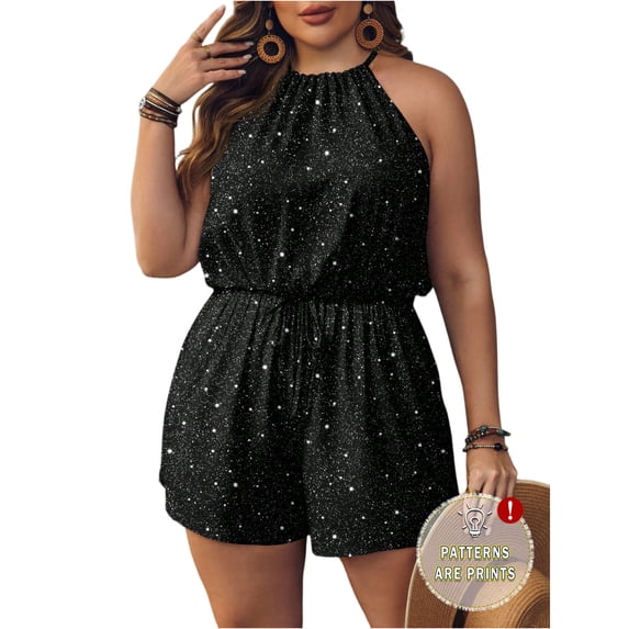 Women's Halter Neck Floral Print Romper Casual Summer Tie Back Shorts Jumpsuit