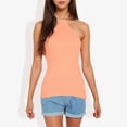 thumbnail image 1 of Women's Halter Neck Knit Tank Top with Ribbed Design and Stretchy Fit for Casual Summer Wear- Small, Orange, 1 of 5