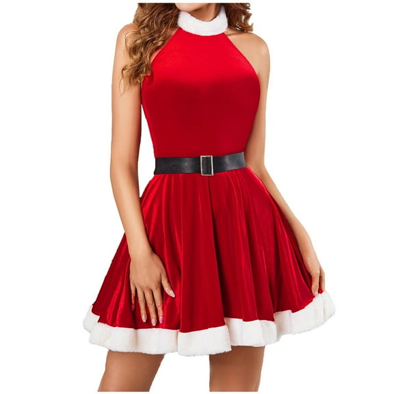 Women's Halter Neck Mini Dress - Sexy Velvet Party Dress for Christmas & Santa's Night