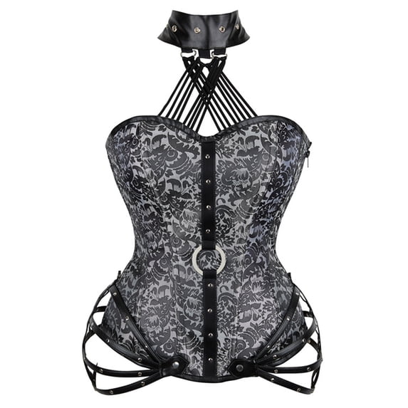 Women's Halter Neck Side Zipper Steel Boned Gothic Underbust Corset Hourglass Shaping Waist Trainer Bodice for Club Halloween Party
