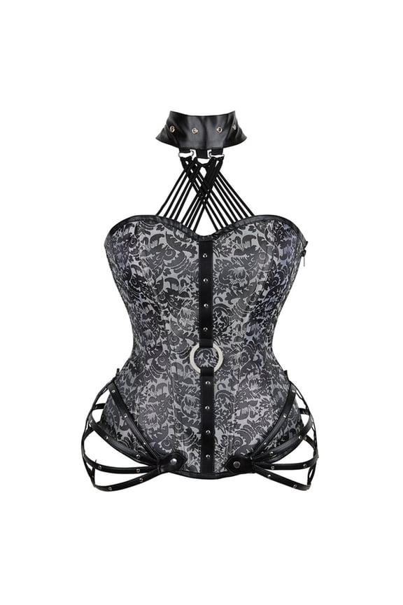 Women's Halter Neck Side Zipper Steel Boned Gothic Underbust Corset Hourglass Shaping Waist Trainer Bodice for Club Halloween Party