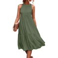 thumbnail image 1 of Women's Halter Neck Sleeveless Beach Dress Color Block Solid Print Loose Fit Sundress with Side Slits and Back Tie for Pool Parties,Army Green L, 1 of 5
