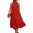 thumbnail image 1 of Women's Halter Neck Sleeveless Beach Dress Color Block Solid Print Loose Fit Sundress with Side Slits and Back Tie for Pool Parties,Red 4XL, 1 of 5