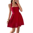 thumbnail image 1 of Women's Halter Neck Summer Mini Dress 100% Polyester fabric Lightweight With Zipper And Partially Lined For Daily Wear, 1 of 10