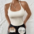 thumbnail image 1 of Women's Halter Neck Tank Top, Solid Color Backless Knit Vest with Built-In Bra, Chic & Stylish Sleeveless Top for Summer, Going Out, and Layered Outfits-Gray, 1 of 6