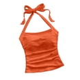 thumbnail image 1 of Women's Halter Neck Tie-Back Crop Top Sleeveless Textured Solid Color Casual Summer Tank, 1 of 6