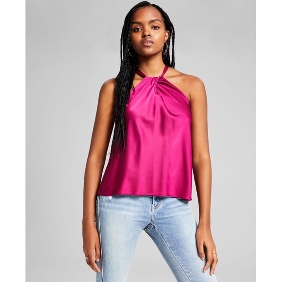 Women's Halter-Neck Twist-Front Tank Top Raspberry XL