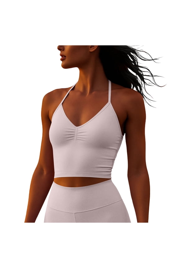Women's Halter Neck Workout Tank Top Crisscross Back Sleeveless Sports Bra Moisture Wicking Fitness Top for Yoga Gym & Running