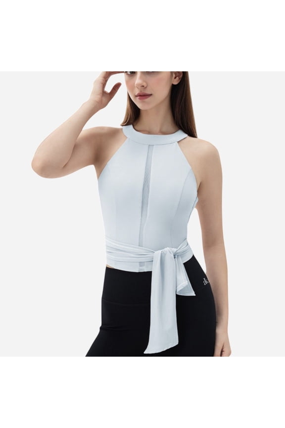 Women's Halter Neck Wrap Tie Athletic Tank Top - X Large, Light Blue