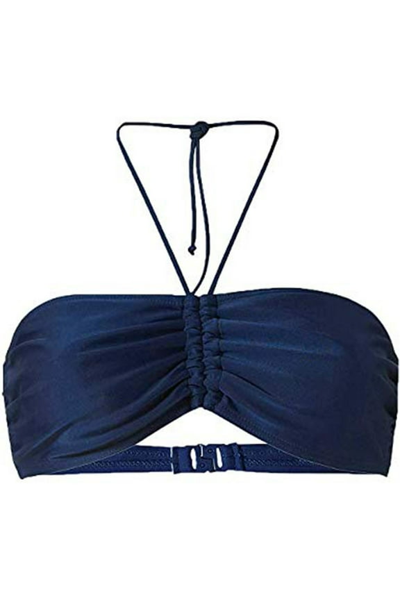 Women's Halter Push Up Bikini Top Cheeky String Ruched Swimsuit Bathing Suit Padded Bandeau Top Plus Size S-5XL (Medium, Dark Blue)
