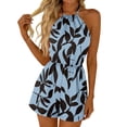 thumbnail image 1 of Women's Halter Romper Floral Print Sleeveless Short Jumpsuit Summer Beach One Piece Backless Loose Fit Jumpsuits S, 1 of 7