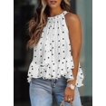 thumbnail image 1 of Women's Halter Ruffle Flowy Top Sleeveless Ruched Sheer Tie Back Tanks Blouse with Floral Print elegant Loose Blouse Tank Tops White2 L, 1 of 4