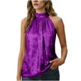 thumbnail image 1 of Women's Halter Tank Top Mock Neck Metallic Party Tops Sleeveless Blouse Summer Pleated Camisole Shirts, 1 of 6