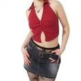 thumbnail image 1 of Women's Halter Tank Tops, Sleeveless Lapel Collar Solid Color Button Down Crop Tops, 1 of 8