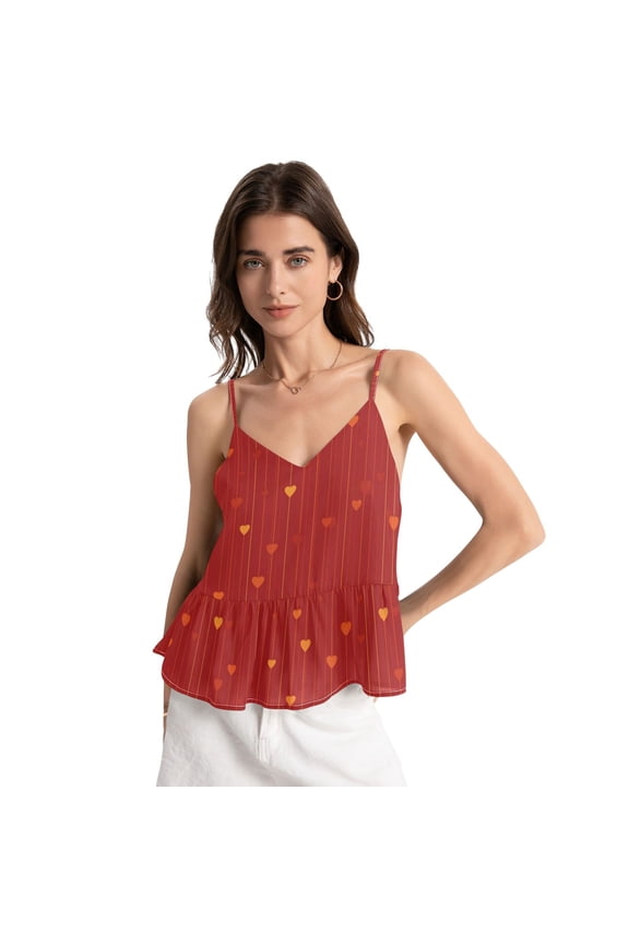 Women's Halter Tops Chiffon Sleeveless Camis Trendy Summer Camisole Arranged Orange Hearts X-Small