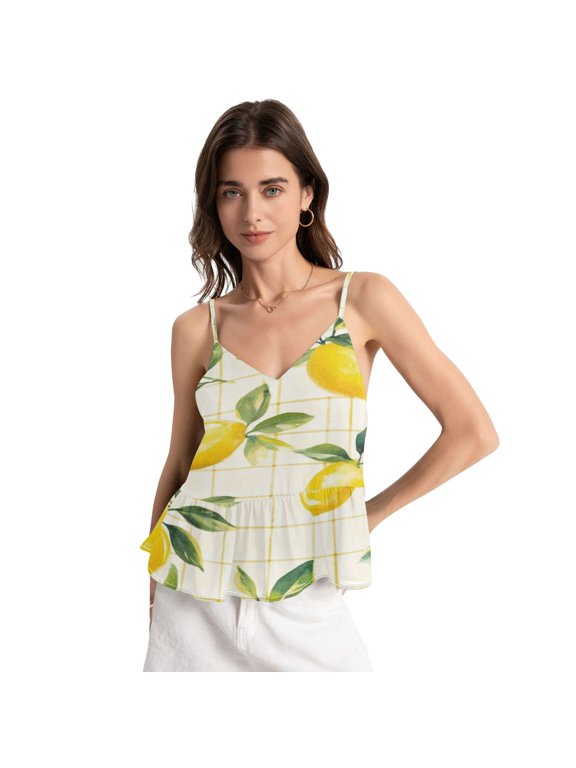 Women's Halter Tops Chiffon Sleeveless Camis Trendy Summer Camisole Lemons and Leaves Medium