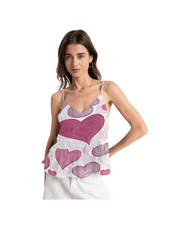 Women's Halter Tops Chiffon Sleeveless Camis Trendy Summer Camisole Pink and Maroon Hearts XX-Large