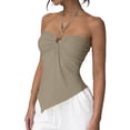 thumbnail image 1 of Women's Halter Tops Irregular Hem Sleeveless Going Out Summer Tank Tops Clubbing Party Travel Y2k Outfits( Khaki, S ), 1 of 6