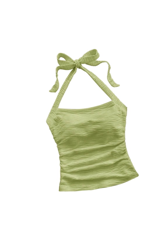 Women's Halter Tops Open Back Ruched Tie Back Sleeveless Summer Going Out Cami Tops Fashion Women's Casual Solid Color Blouse