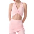 thumbnail image 1 of Women's Halter Twist Front T-Back Cropped Sports Tank Top Pink S, 1 of 8
