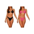 thumbnail image 1 of Women's Halter Underwire Ribbed Bikini Combination Sets 2 Piece Double Straps Tie Back Triangle Bottoms Swimwear Bathing Suits Small Black, Hot Pink, 1 of 5