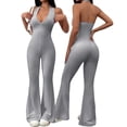 thumbnail image 1 of Women's Halter V Neck Backless Flare Leg Jumpsuit Sexy Bodycon One Piece Outfit, 1 of 6