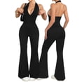 thumbnail image 1 of Women's Halter V Neck Backless Flare Leg Jumpsuit Sexy Bodycon One Piece Outfit, 1 of 6