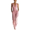 thumbnail image 1 of Women's Halter Wide Leg Jumpsuit Elegant Backless Dressy Romper with Pockets, 1 of 5
