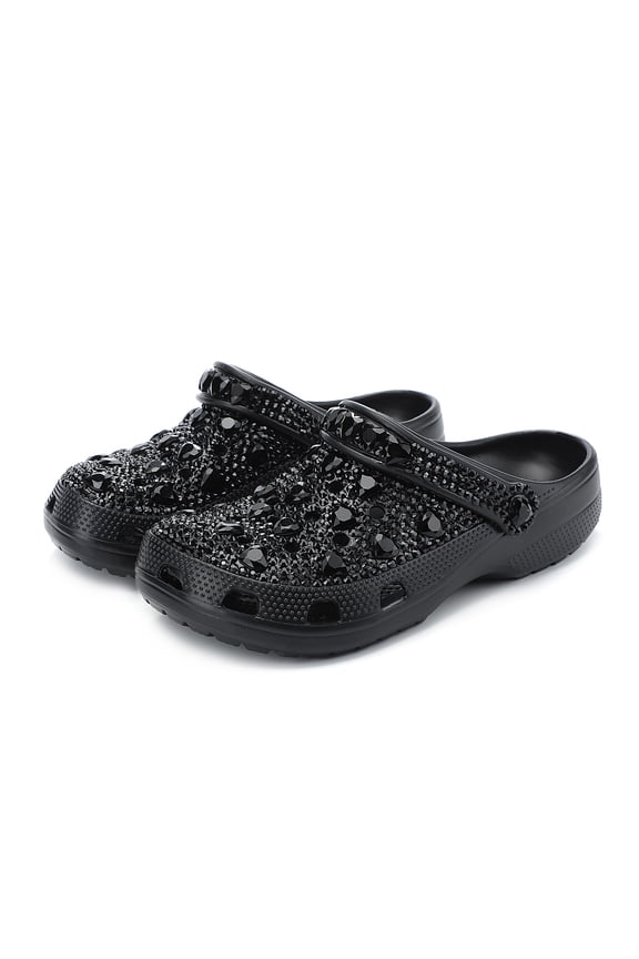 Women’s Hand-Applied Rhinestone Clog Sandals, Sparkle Slip-On Garden Shoes