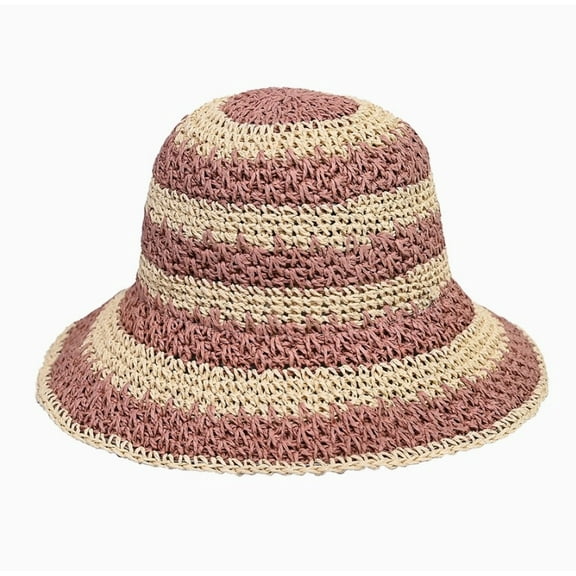 Women's Hand Crochet Clothe Straw Bucket Sun Hat