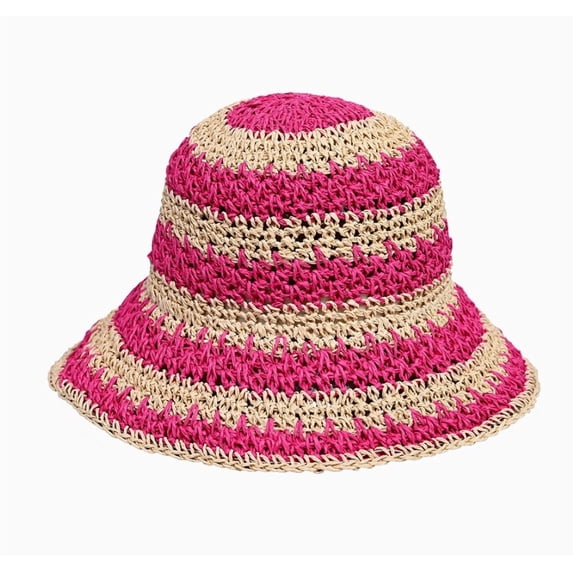 Women's Hand Crochet Clothe Straw Bucket Sun Hat