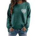 thumbnail image 1 of Women's Hand-Crochet Detail Sweater, 3D Floral Embroidered Pullover, Casual Crewneck Knit Top, Boho Chic Long Sleeve Blouse, Lightweight Textured Pullover Blackish Green L, 1 of 10